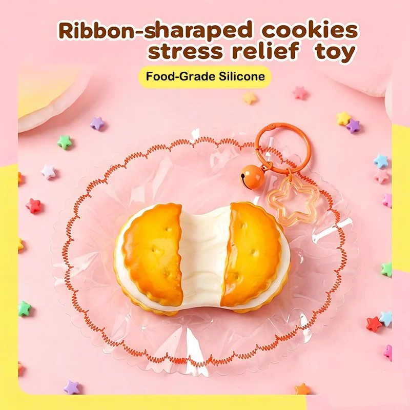 Silicone Bread Series Soft Anti Stress Toy Cute Cookie Crumble Food-Grade Keyring Edge-Stitching Hand Relax Stress Relief Toy