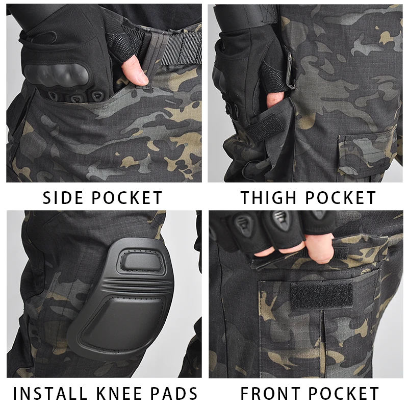 Pantalon skip militaire avec genouillères pour homme, vêtements de chasse, trekking, Airsoft, DulCargo, FjUS, CamSolomon, Multicam