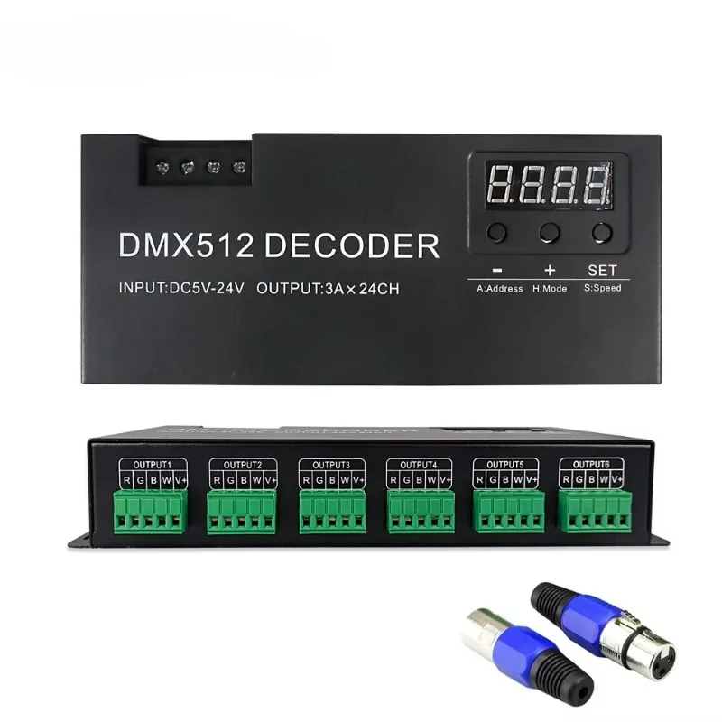 CENFAYA LED DMX 24CH Digital Display Decoder Dimming Driver LED DMX512 Controller for RGBW Strip Light DC5-24V 3A/CH Stage Light