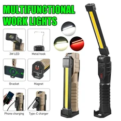 COB LED Work Light Dimmable USB Rechargeable LED Flashlight Inspection Lamp With Magnetic Hook Power Bank 18650 Battery Torch