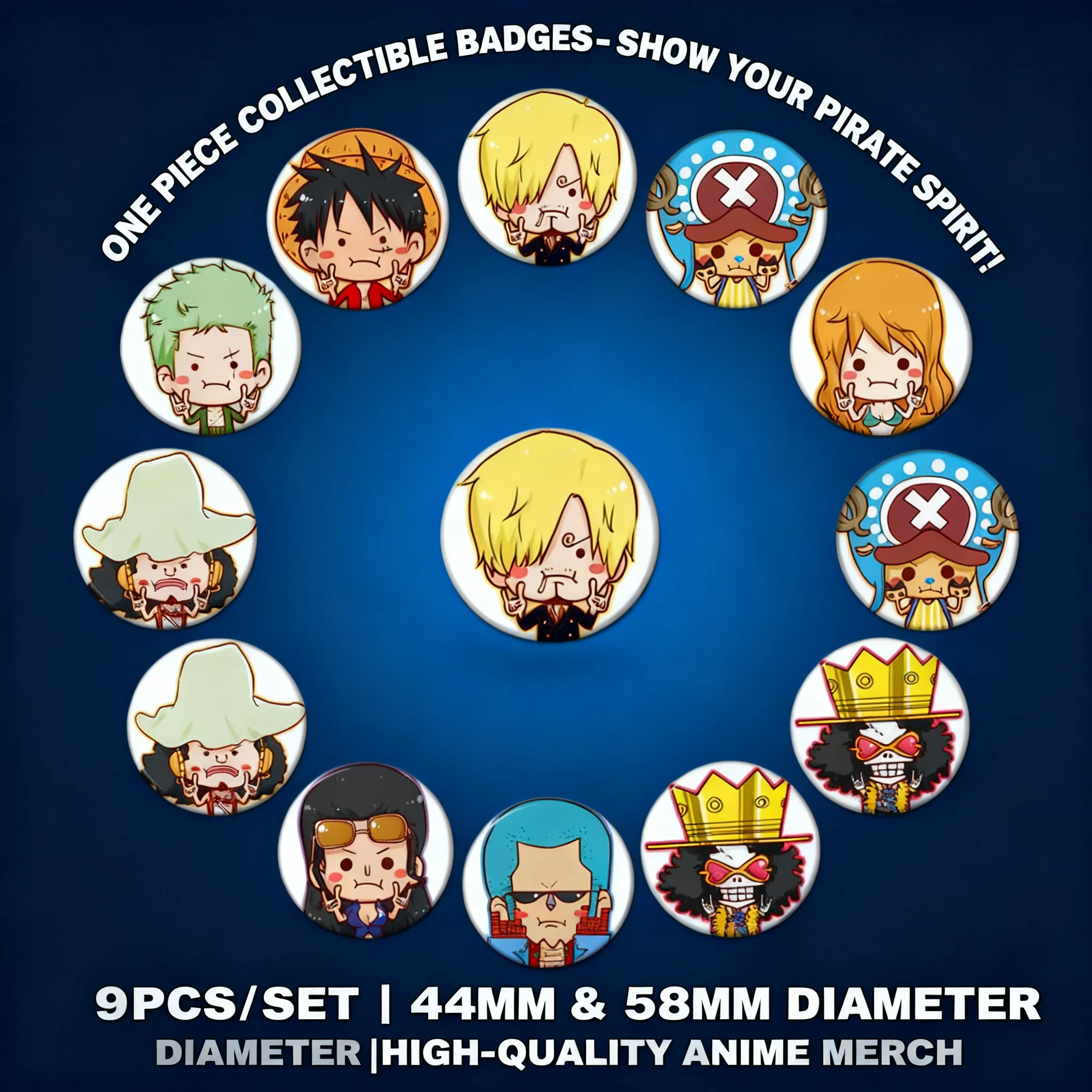 

Аксессуары для косплея по аниме One Piece: значки-зеркала в стиле D (Луффи, Зоро, Чоппер, Эйс, Робин)