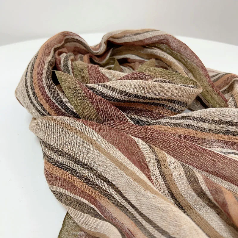 Cotton Linen Blend Stripe Fashion Scarf