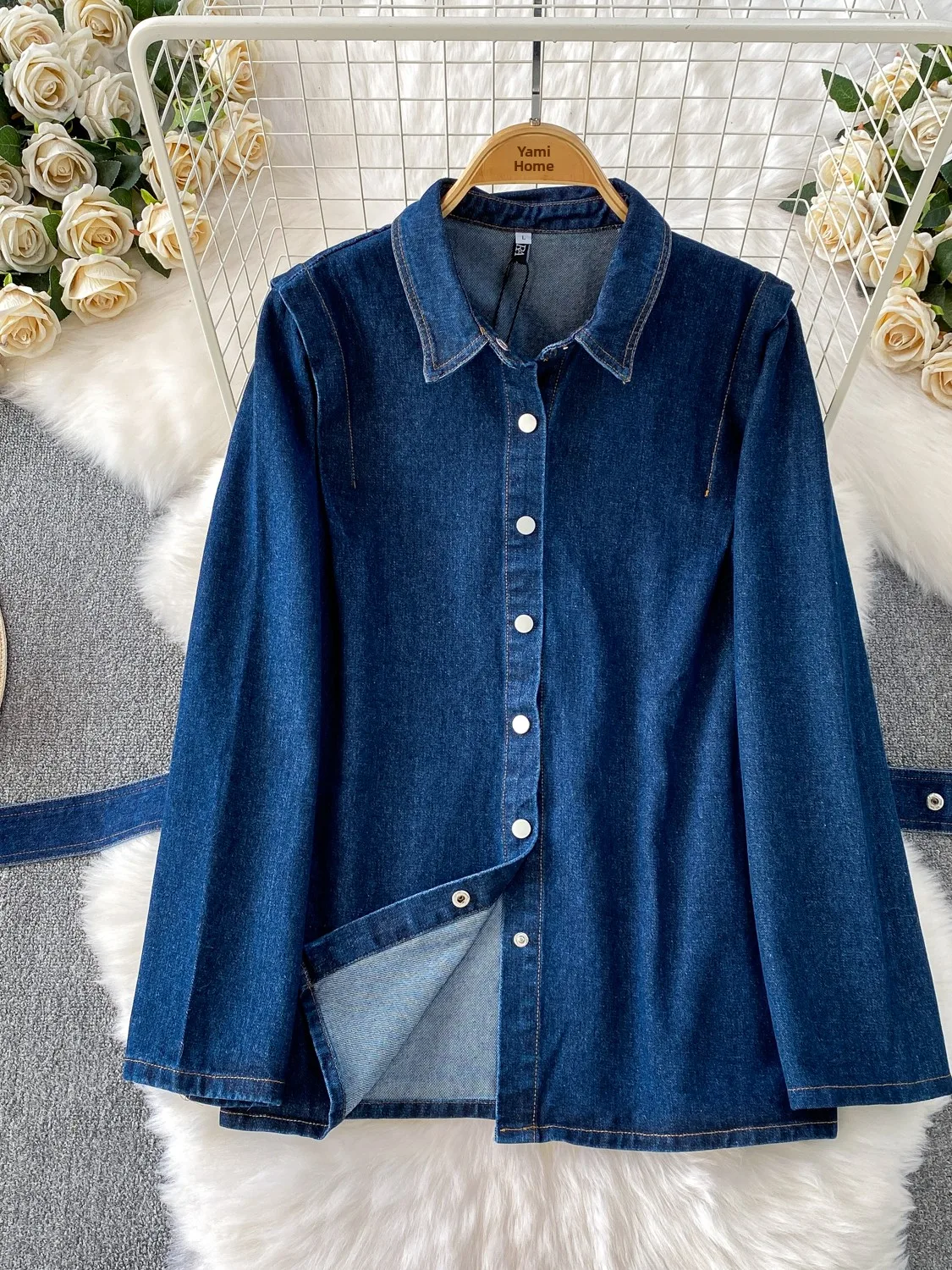 Retro Hong Kong Sle Single Button Slim Fit Denim Jaet High Waist Wide Leg Pants Two Piece Set Autumn Winter Faion Ensemble