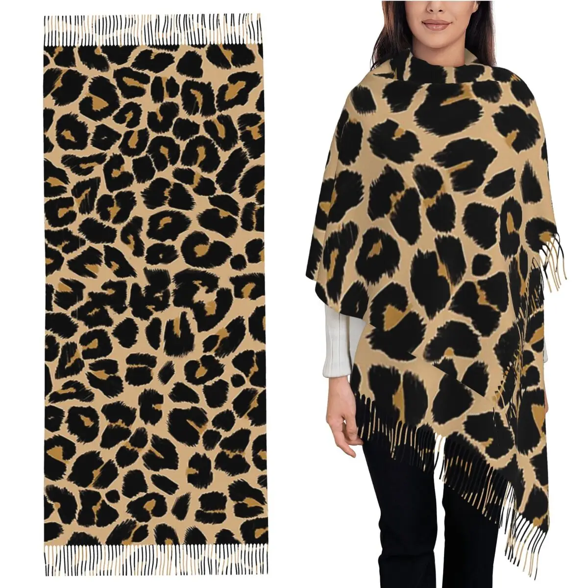 

Традиционные цвета шарфа с леопардовым принтом, шарфы с кисточками для женщин, мягкие теплые шали и накидки, длинная осенне-зимняя шаль
