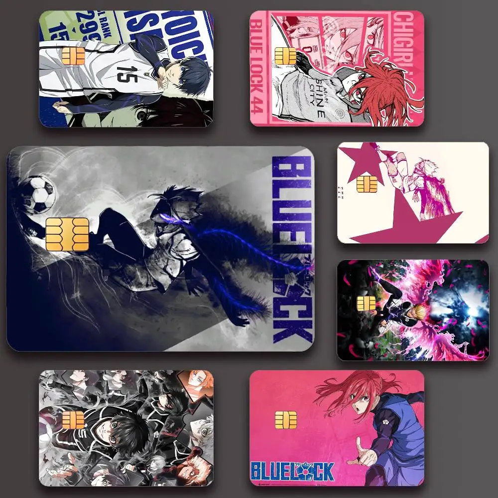 Póster de Anime BLUE LOCK, cubierta de piel de crédito, pegatinas para tarjetas, película de paso de autobús, decoración frontal, débito bancario, resistente al agua, 4 Uds.