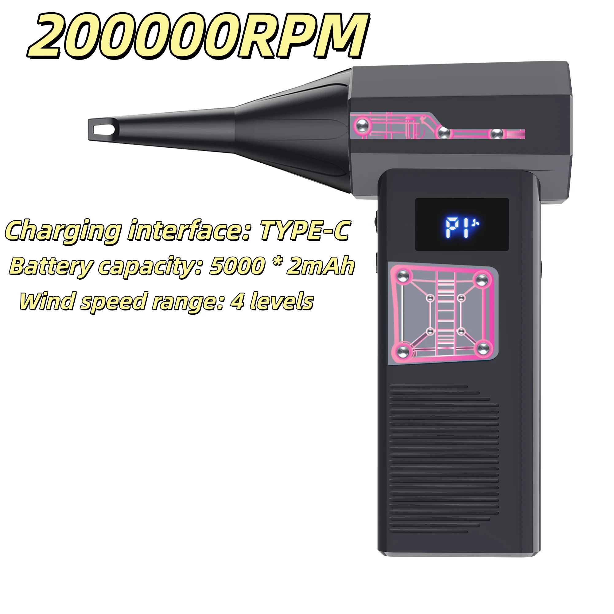 Violent Turbo Fan Cordless Air Duster Kit 110000RPM 2-in-1 Handheld Blower Vacuum Cleaner For PC Camera Car Interior Maintenance