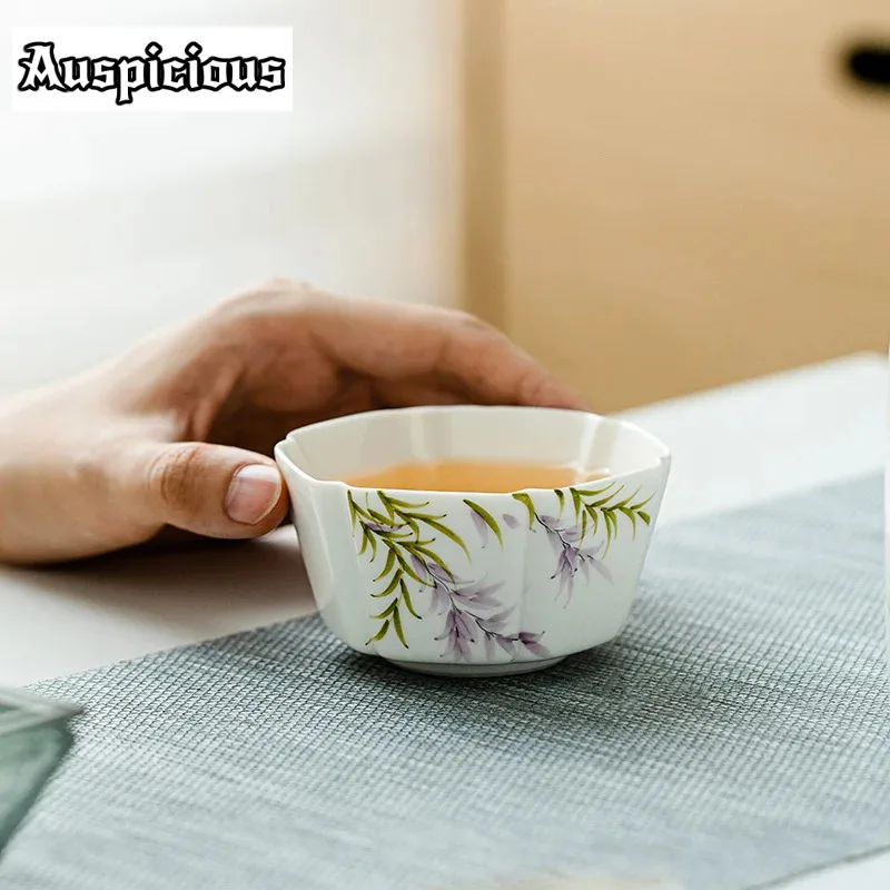 

100ml Pure Hand-painted Wisteria Art Ceramic Teacup Luxury Sample Tea Cup Master Cups Puer Tea Bowl Teaware Supplies Decoration