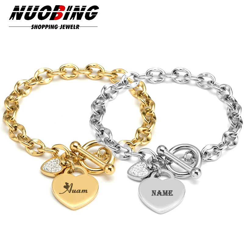 1pc Classic Carve Forever Love Heart Bracelet For Women Titanium Steel Double Heart OT Buckle Jewelry Pulseras Lover Gift