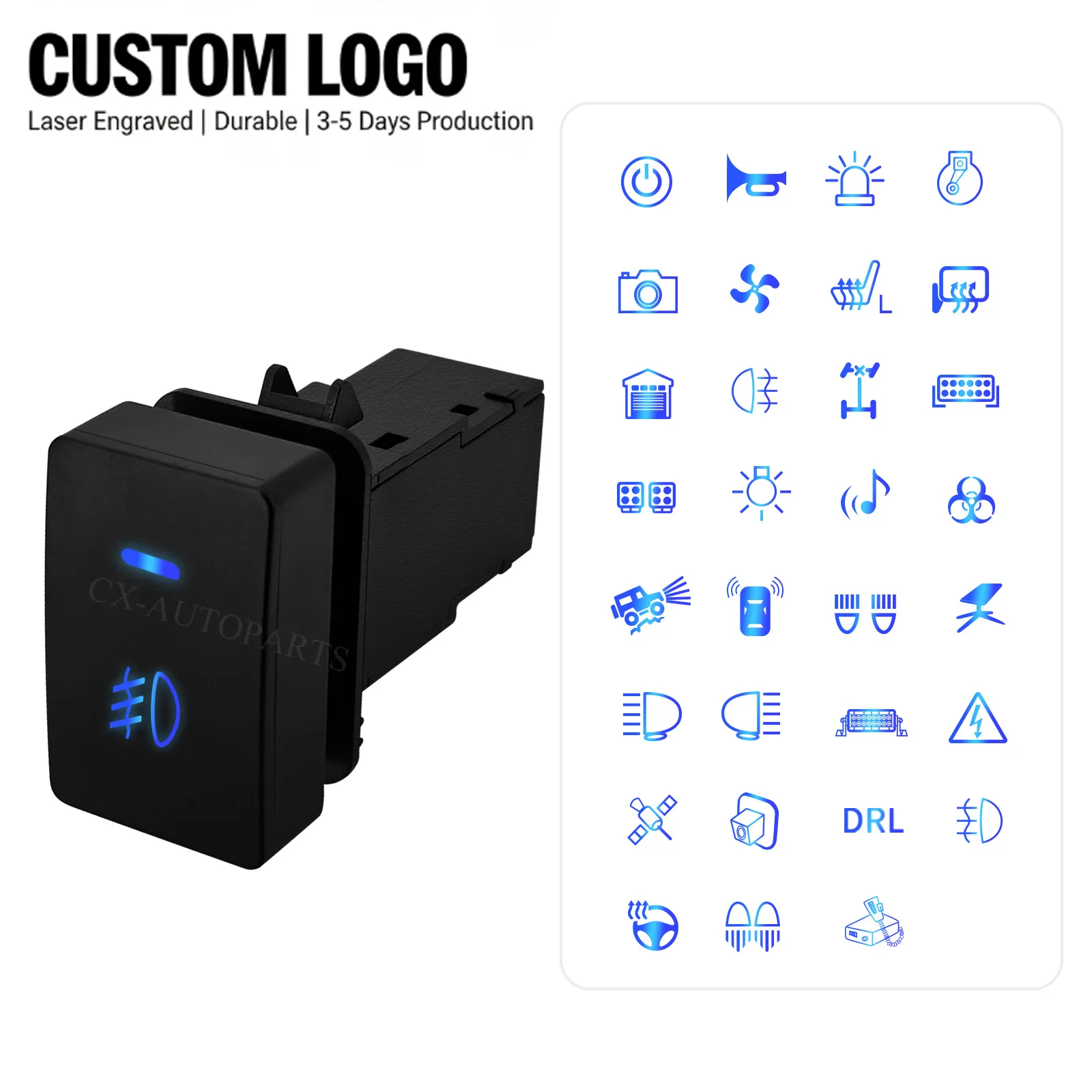 Customizable Car Blue LED Push Switch 12V 3A OEM Style For Honda Fit CR-V  HR-V VEZEL Civic Accord CITY Odyssey