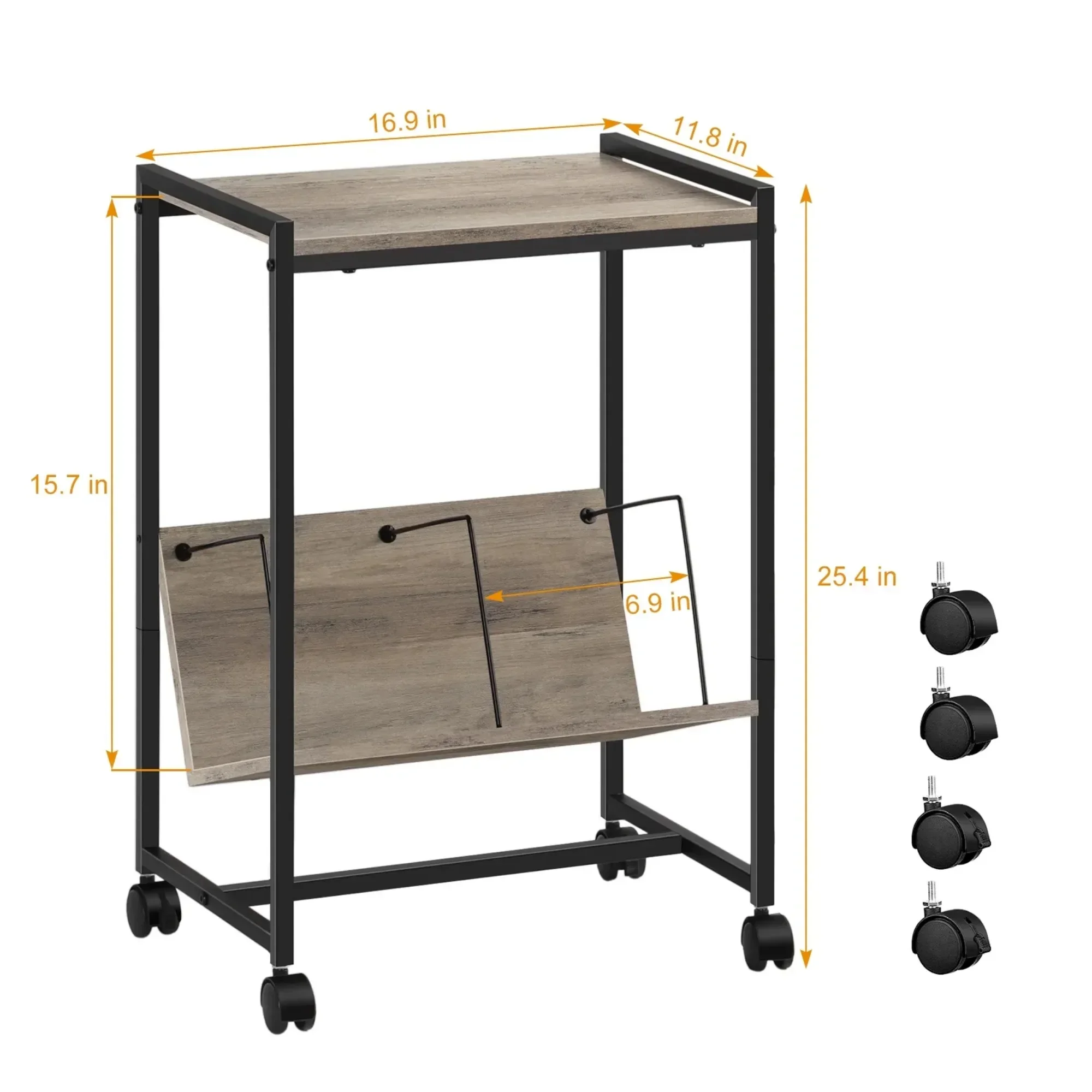 Supporto portatile per giradischi grigio a 2 livelli con ruote, ripiano in vinile per tavolino da soggiorno e camera da letto
