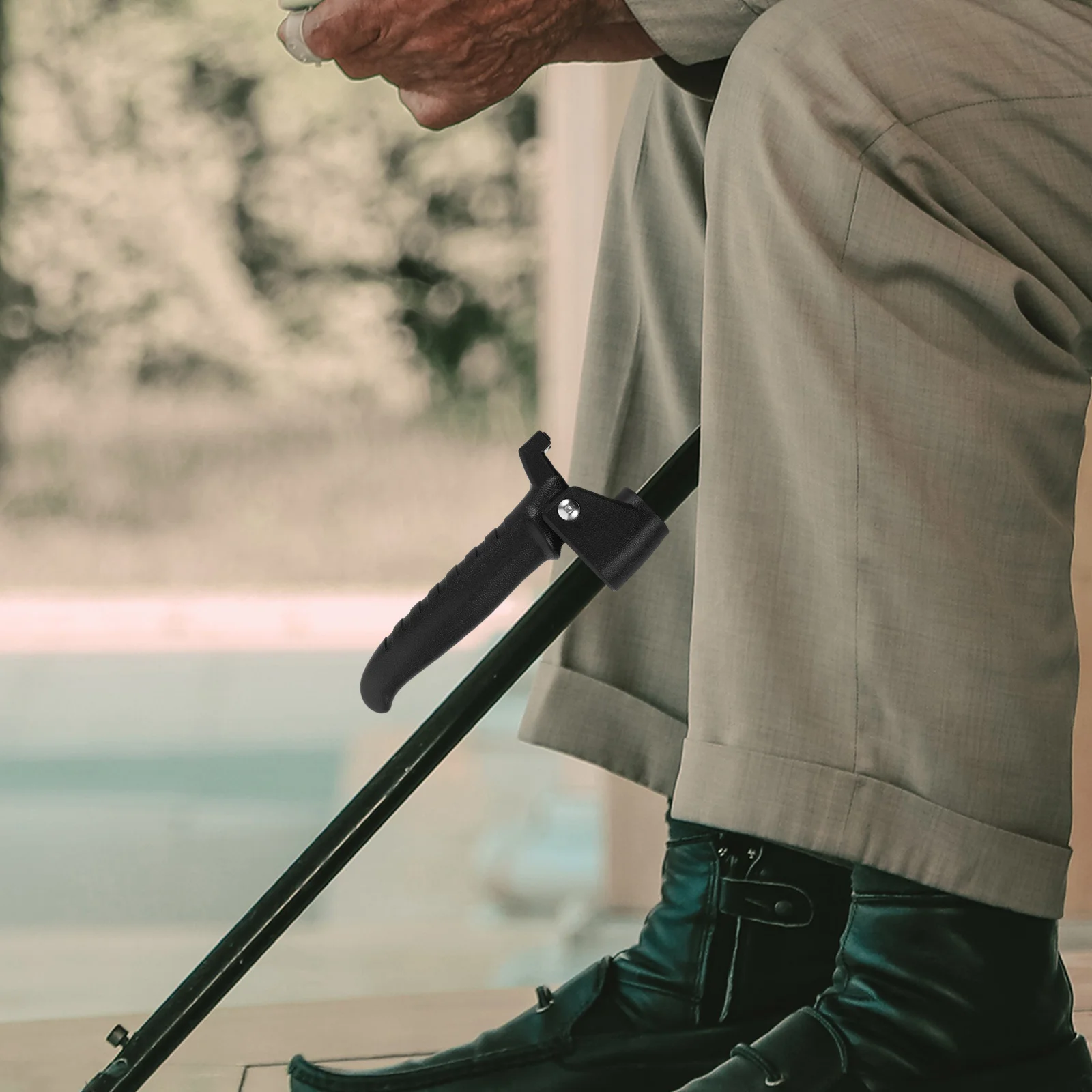 Ergonomic Elderly Cane Handle Attachment Mobility Aid Grip for Seniors Walking Stick Easy Stand Support from Bed Chair Toilet