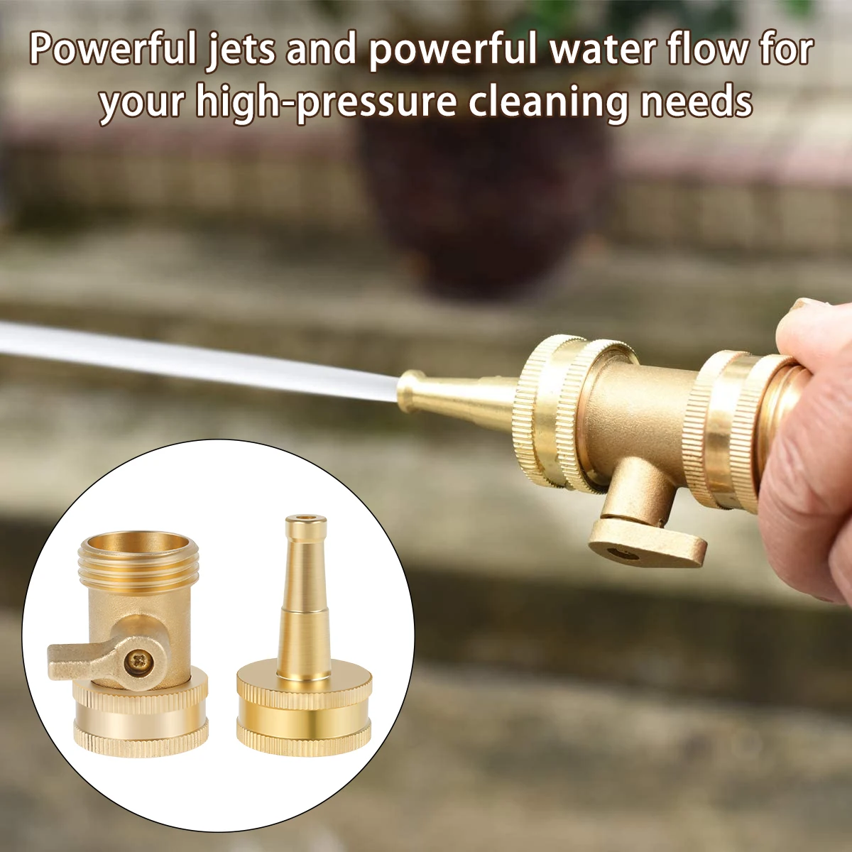 High Pressure Hose Nozzle Solid Brass Sprayer Nozzle Replacement Jet Nozzle with Hose Shut Off Valve for Washing Cleaning Tool