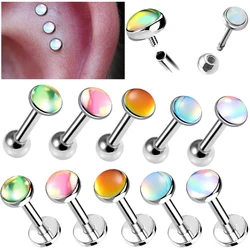 1PC 16g 361L Surgical Steel Flash Film Glitter Gem Flat Back Labret Stud Ear Tragus Cartilage Helix Earring Piercing Jewelry