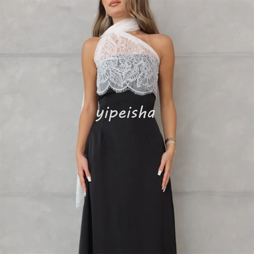 تخصيص مطابقة بسيطة جيرسي الطية الدانتيل ألف خط واحد الكتف فساتين طويلة فساتين مناسبة مخصصة الأحجام المتاحة Pastrol