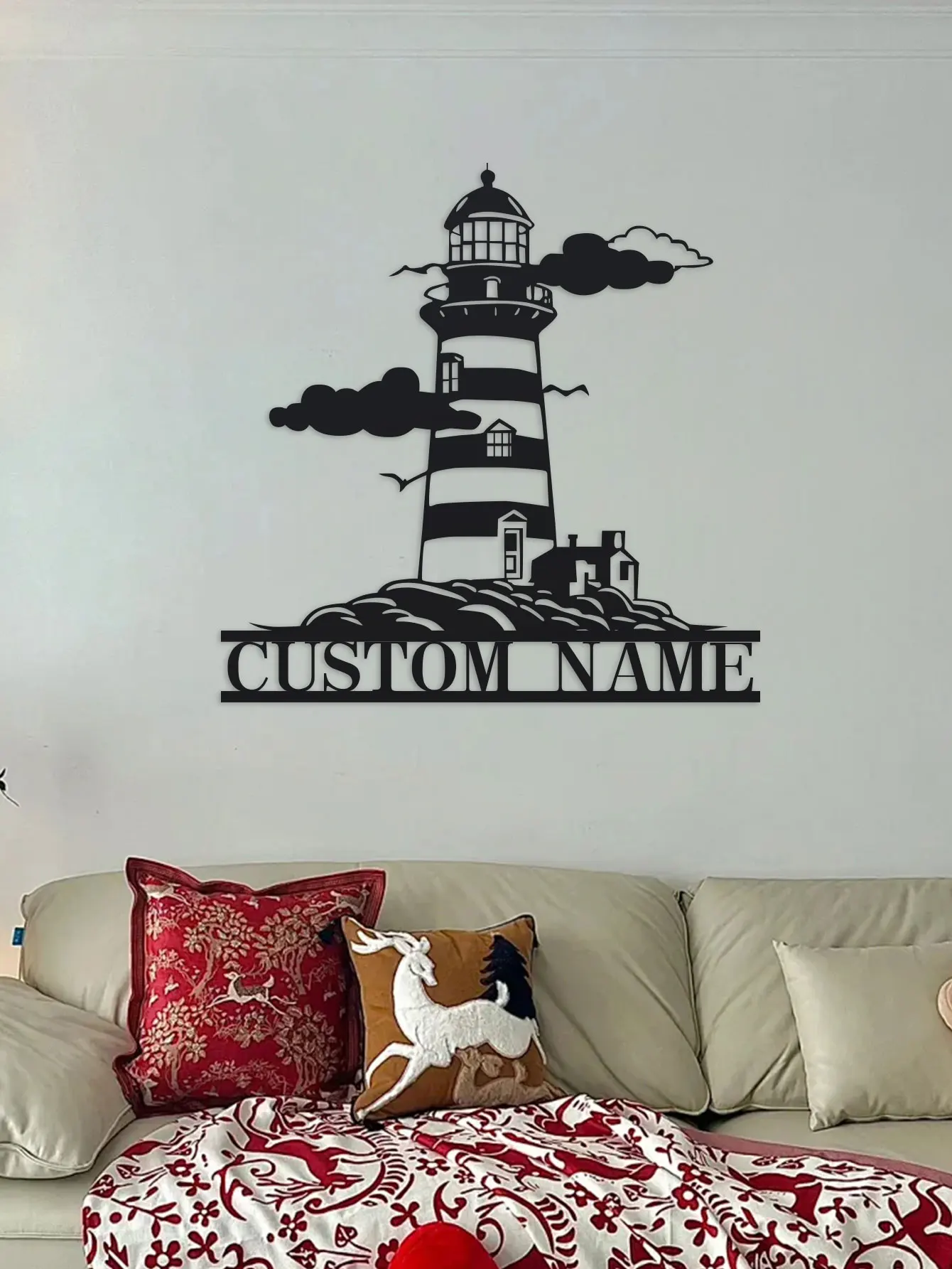 개인 맞춤형 금속 등대 벽 장식, 이름 명판 포함, 현대적인 스타일의 실내 및 실외용 벽 예술 장식