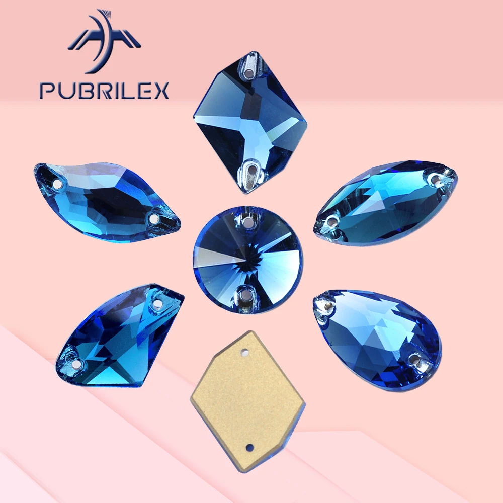 Pubrilex Light Sapphire Flatback Rhinestones Multi-Shaped Sew-On Chamfering Crystal Strass for Garment And Dress Accessories