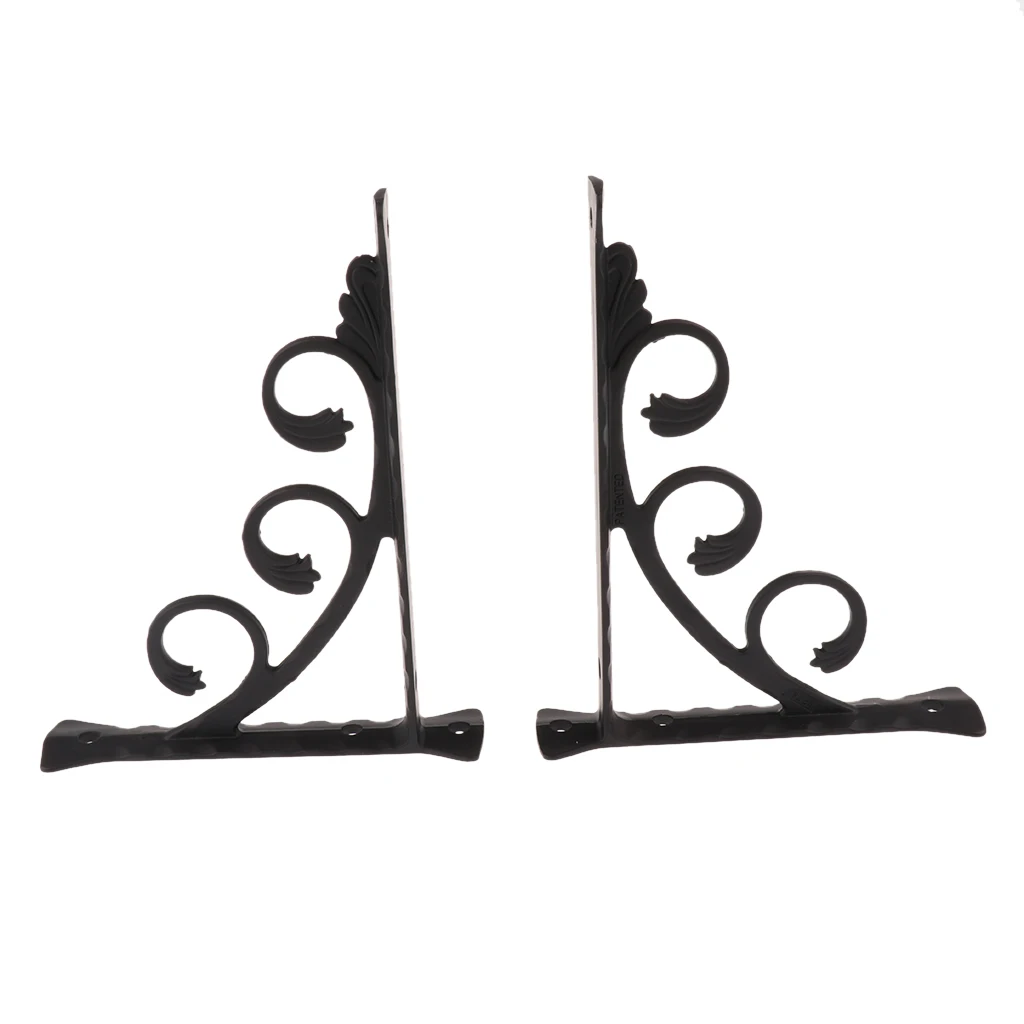 2pcs Anti-Rust Shelf Bracket L Shaped Corner Shelves Holder Support, Wall Mounted, 3 Sizes for Choice - Black, 25x20cm