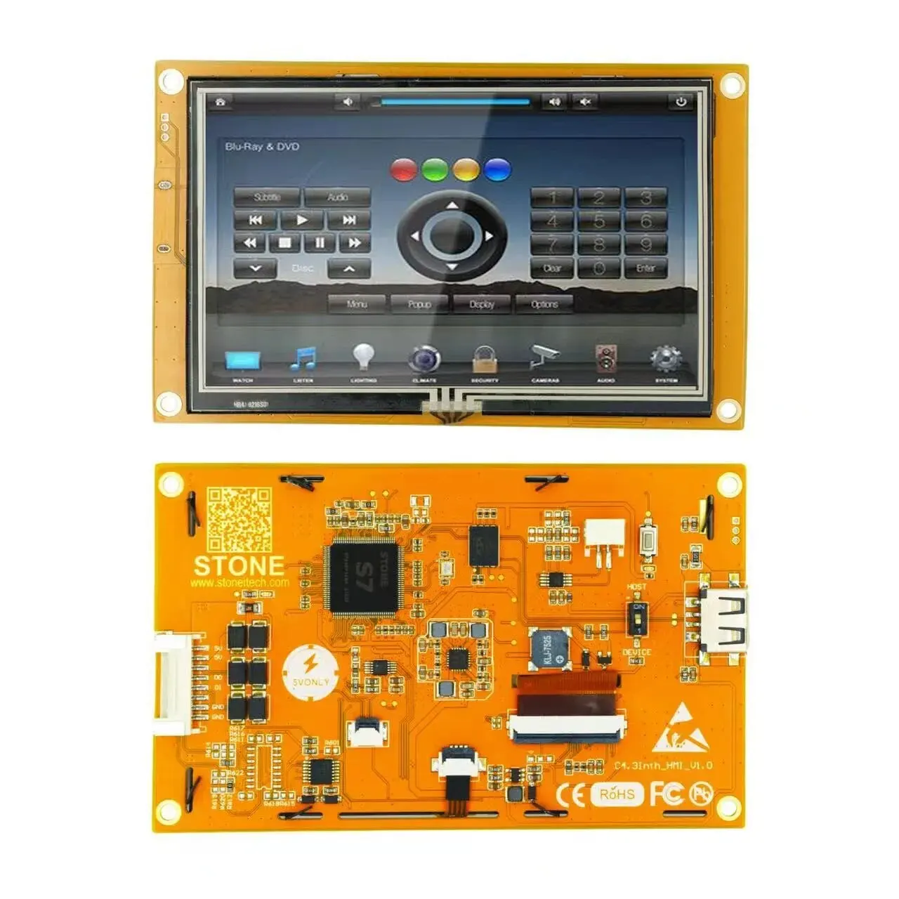 

Stone 4.3Inch TFT LCD Module with High Resolution & 4-wire resistance touch screen. 262K (18bit) color numbers give high color