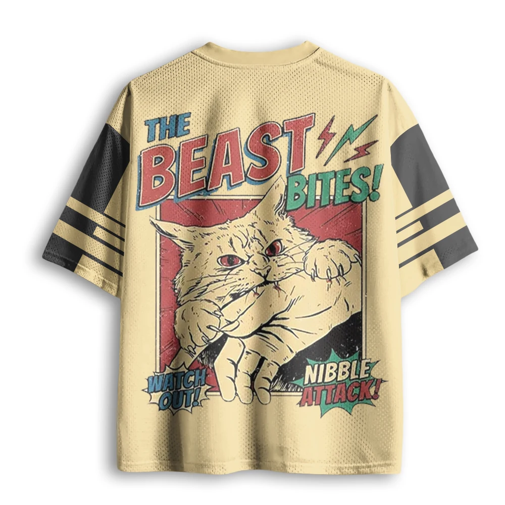 Children's, Men's, and Women's Comics Evil Cat Beast 3D Printed Lazy Style Mesh Jersey Loose Sports Casual Short Sleeve