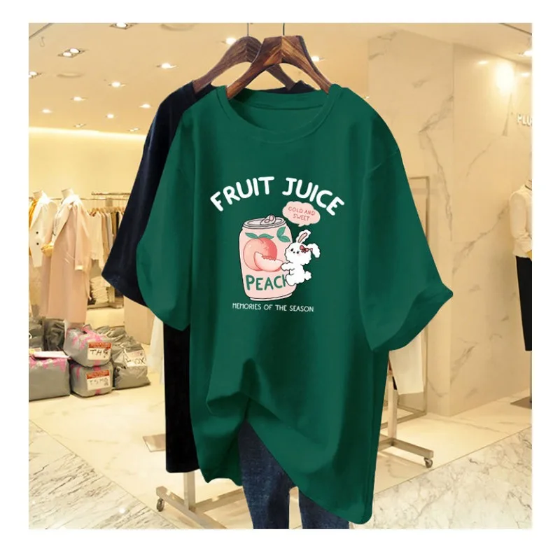 

Women Casual 100% Cotton T-shirt Y2k Vintage Basics Pullovers Summer Cartoon Printed Loose Short Sleeve Top Tee