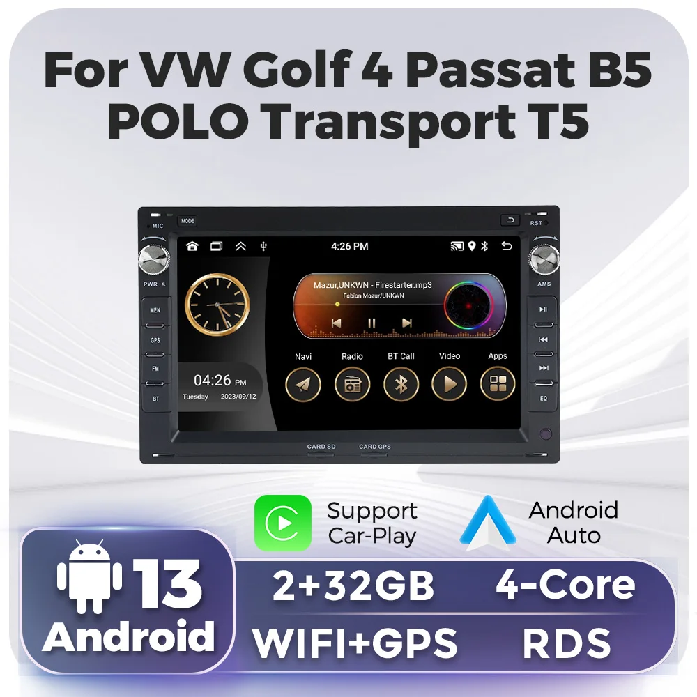 7inch Android 13 Car Radio GPS RDS Wireless CarPlay FM Audio Stereo Player For VW Passat B5 MK4 MK5 Golf 4 Polo Bora Jetta T5