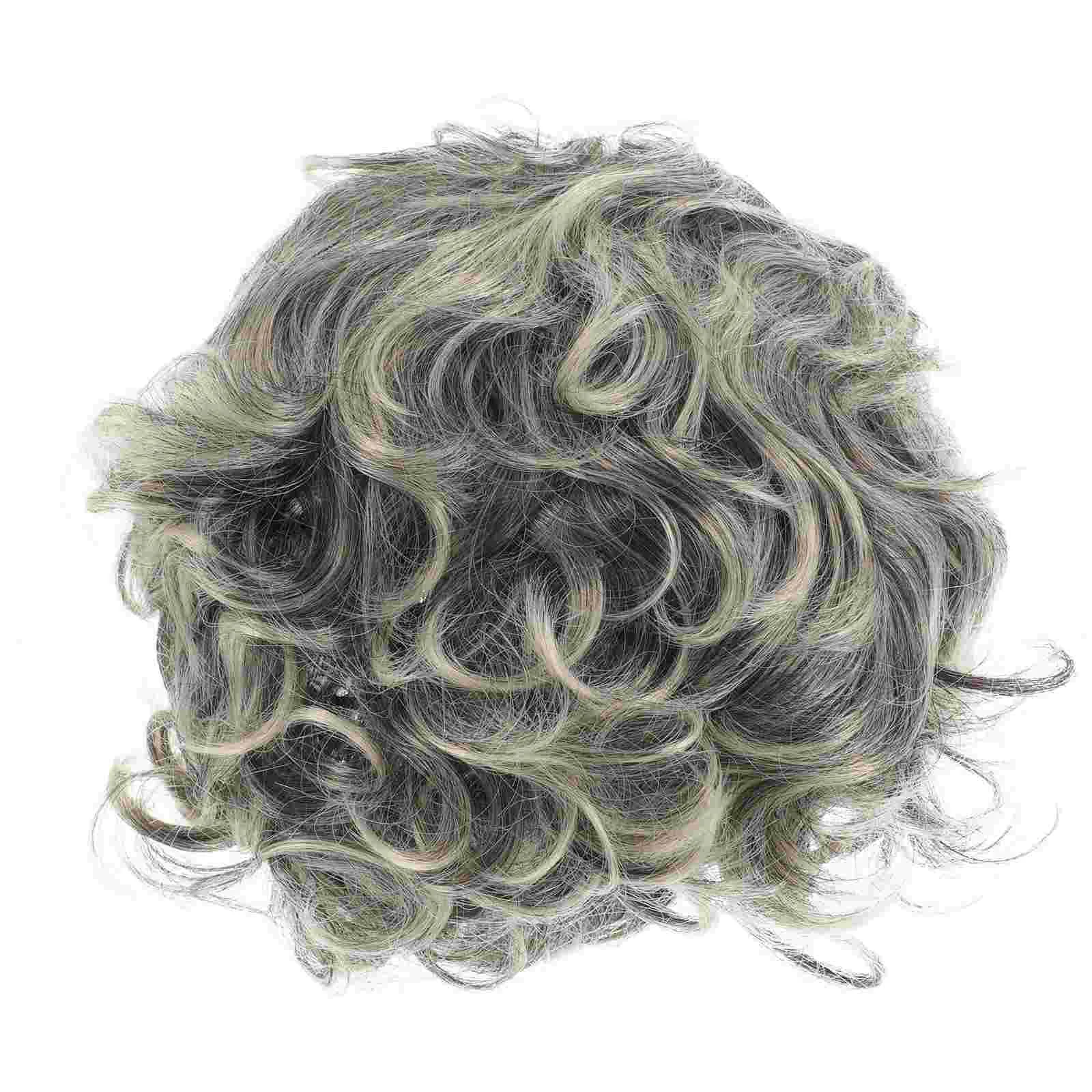 Grayish White Halloween Grandma Prop Women Gray Short Curly Hairstyle Christmas Cosplay Accessory