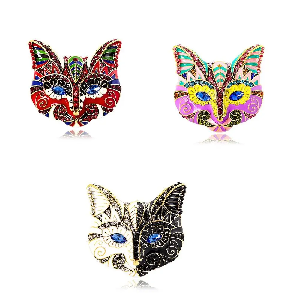 مبالغ فيها القط المينا بروش مجوهرات اكسسوارات الكورية نمط بالتنقيط النفط بروش حجر الراين حقيبة شارة خمر طوق دبوس يوميا