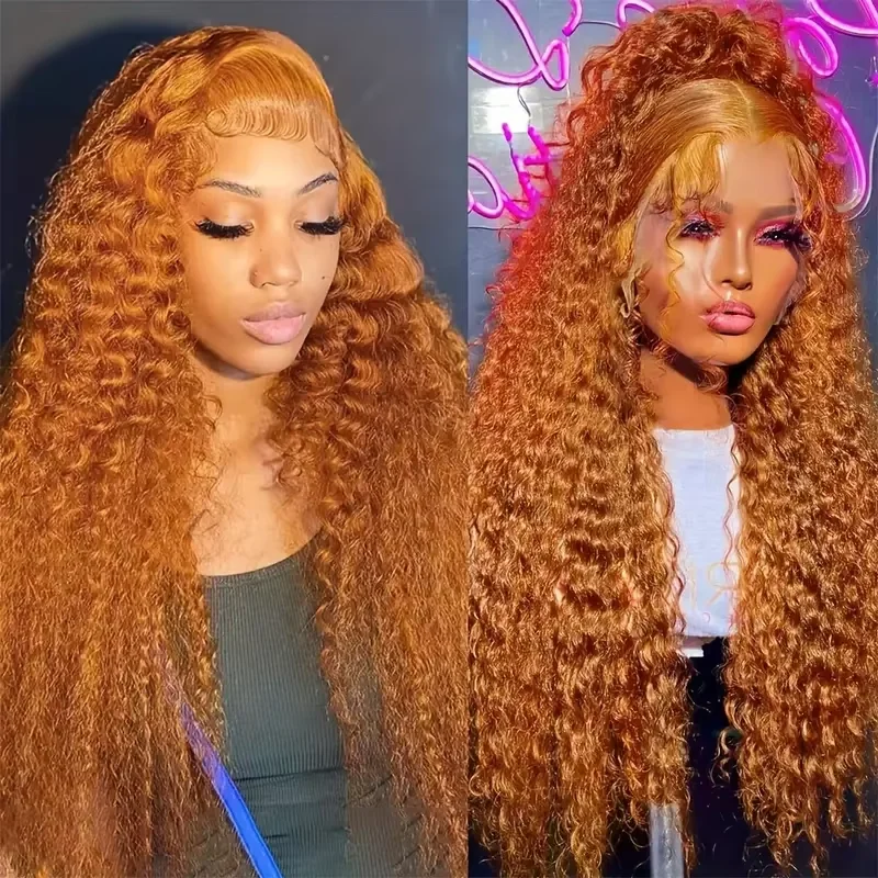 30 40 بوصة 350 الزنجبيل البرتقالي موجة عميقة 13x4 13x6 HD الدانتيل الباروكة الأمامية شعر الإنسان مجعد # 350 شعر مستعار مموج مائي بدانتيل أمامي ملون