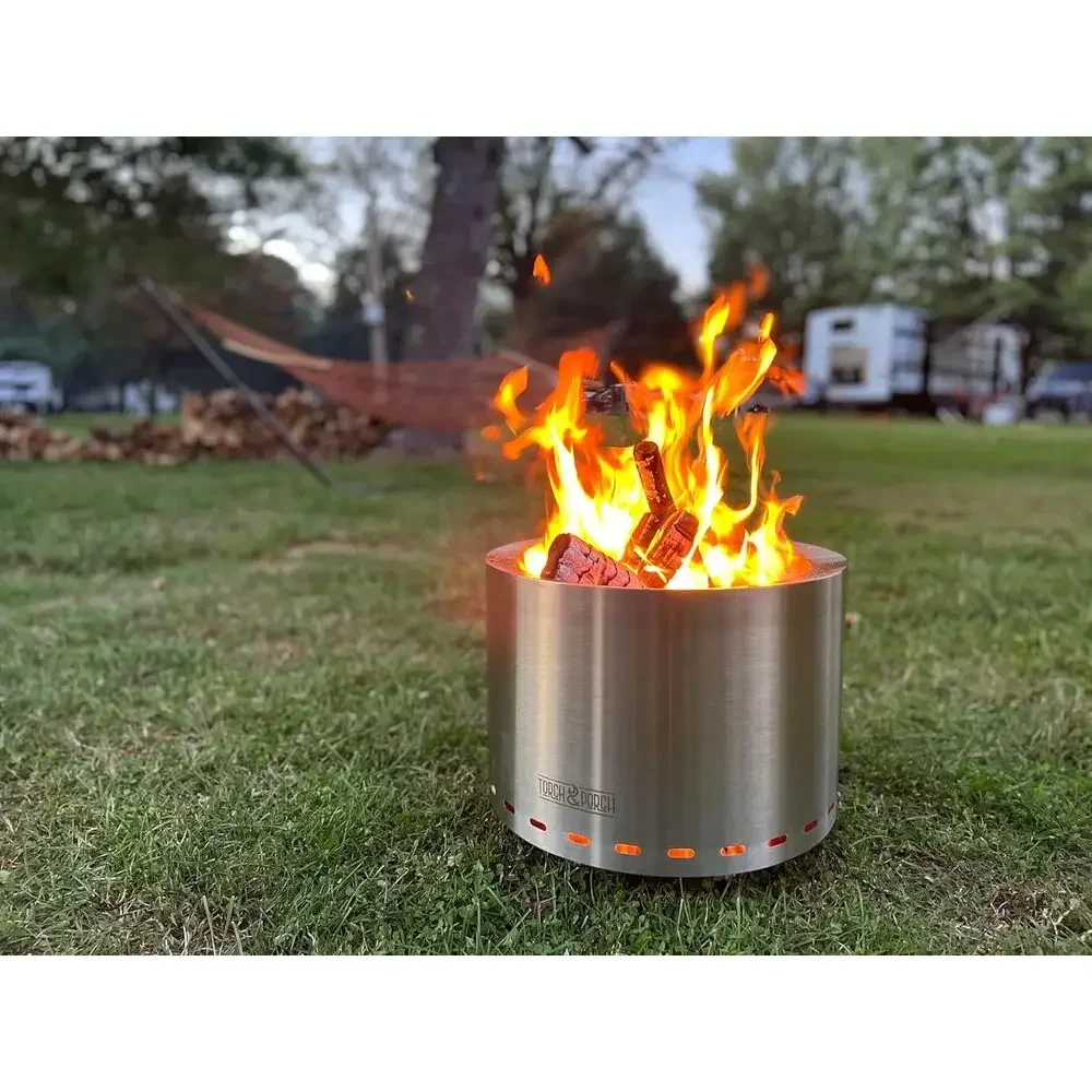 19.5 Outdoor Stainless Steel Fire Pit with Durable Weatherproof Carry Bag