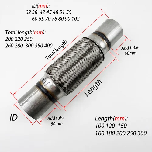 Imagen 2 del producto ID32-102mm tubo de escape Universal para coche conexión Flexible telescópica fuelle trenzado silenciador de acero inoxidable conector de tubo soldado