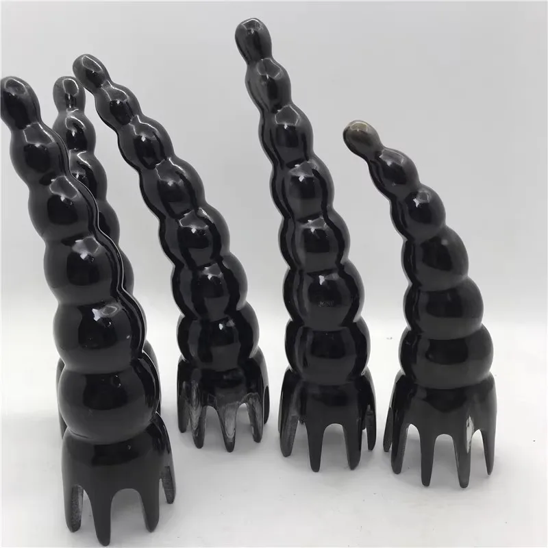 

Natural Black Ox Horn Octopus Big Tooth Shampoo, Hand Massage with Horn Tip Massage Brush 12-18CM