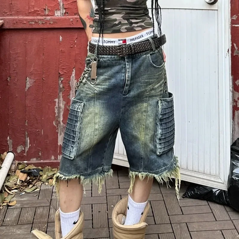 Neploe American Retro Washed Five-point Pants Y2k High Stree Straight Denim Short Pants 2024 Sumer New Loose Wide Leg Shorts