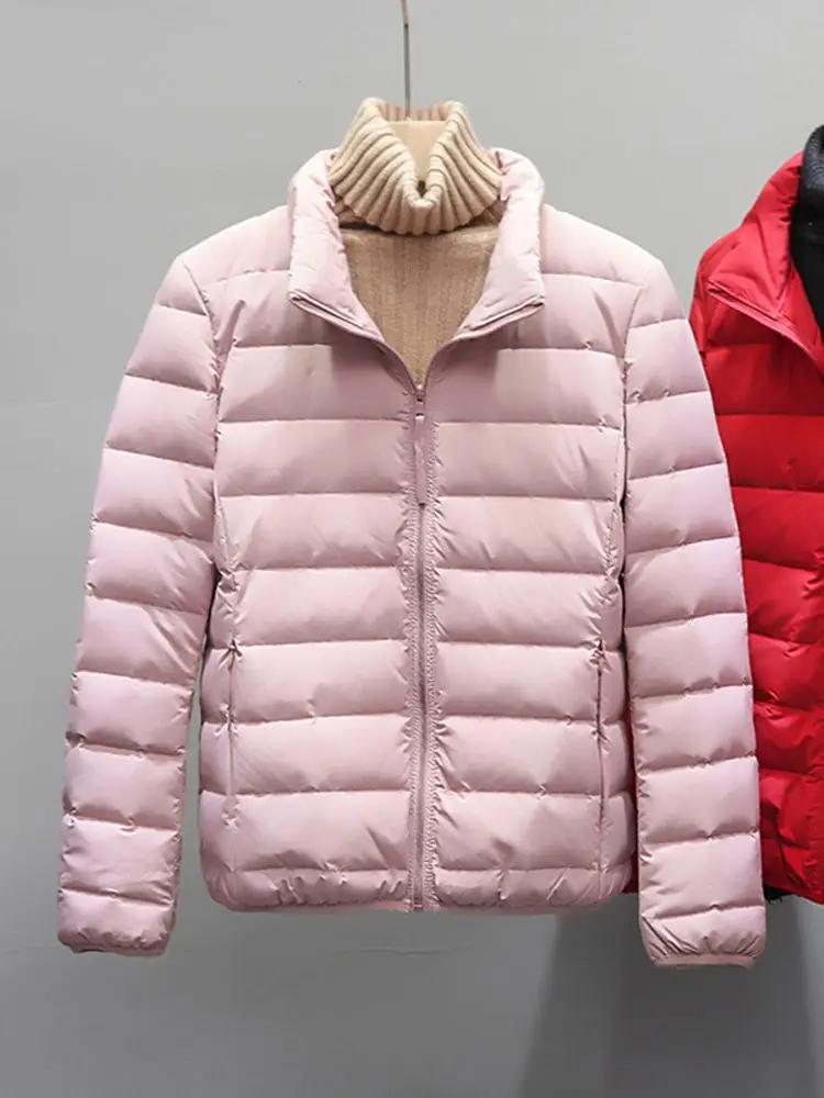 Seamless Winter Puffer Jackets for Women 2024 New Warm White Duck Feather Parka Coats Female Portable Windproof Outerwear