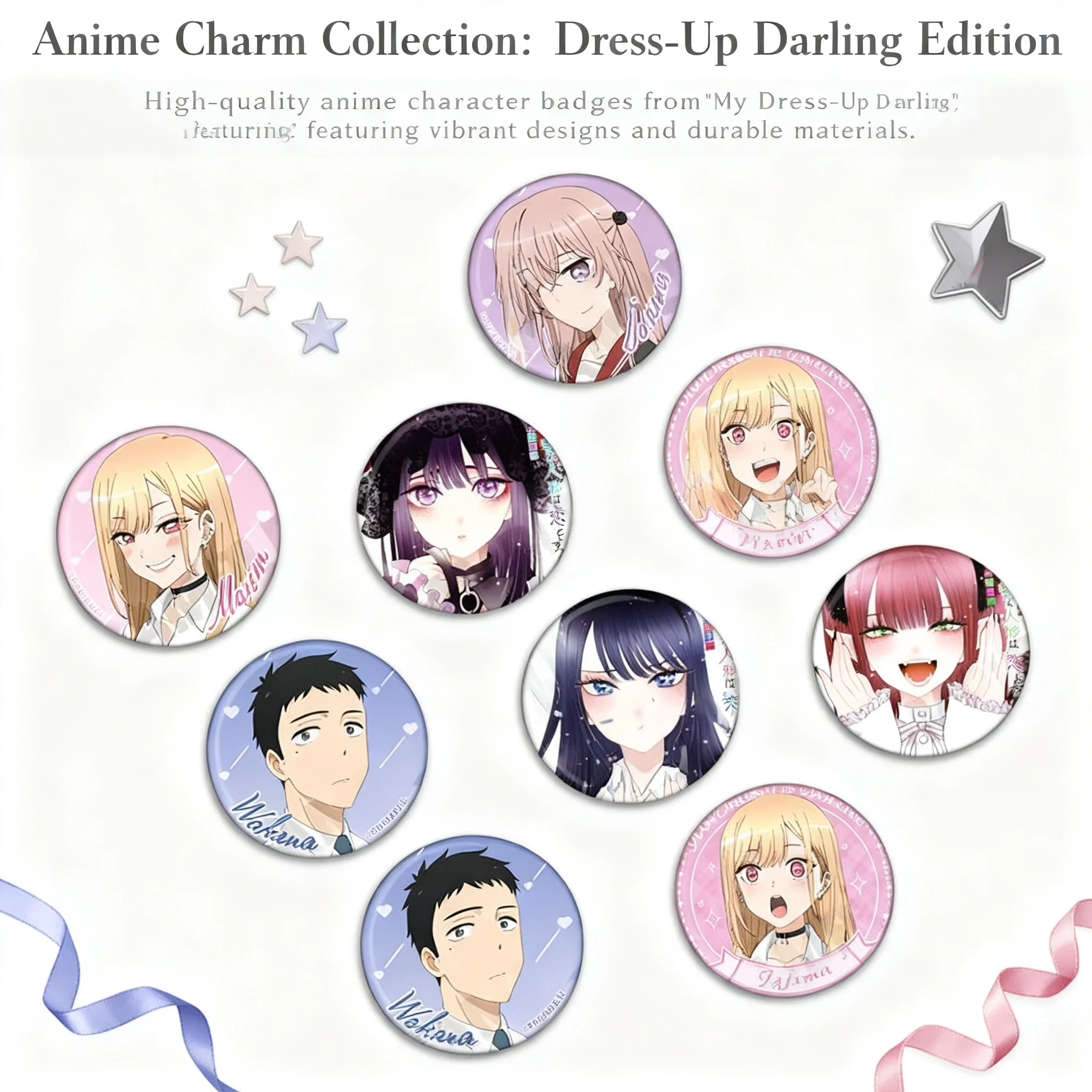 

Аниме-мерч My Dress Up Darling: значки, брелоки, аксессуары, набор для косплея с персонажами Китагава Мариин, Годжо, Куроэ, Шизуку, коллекция для фанатов