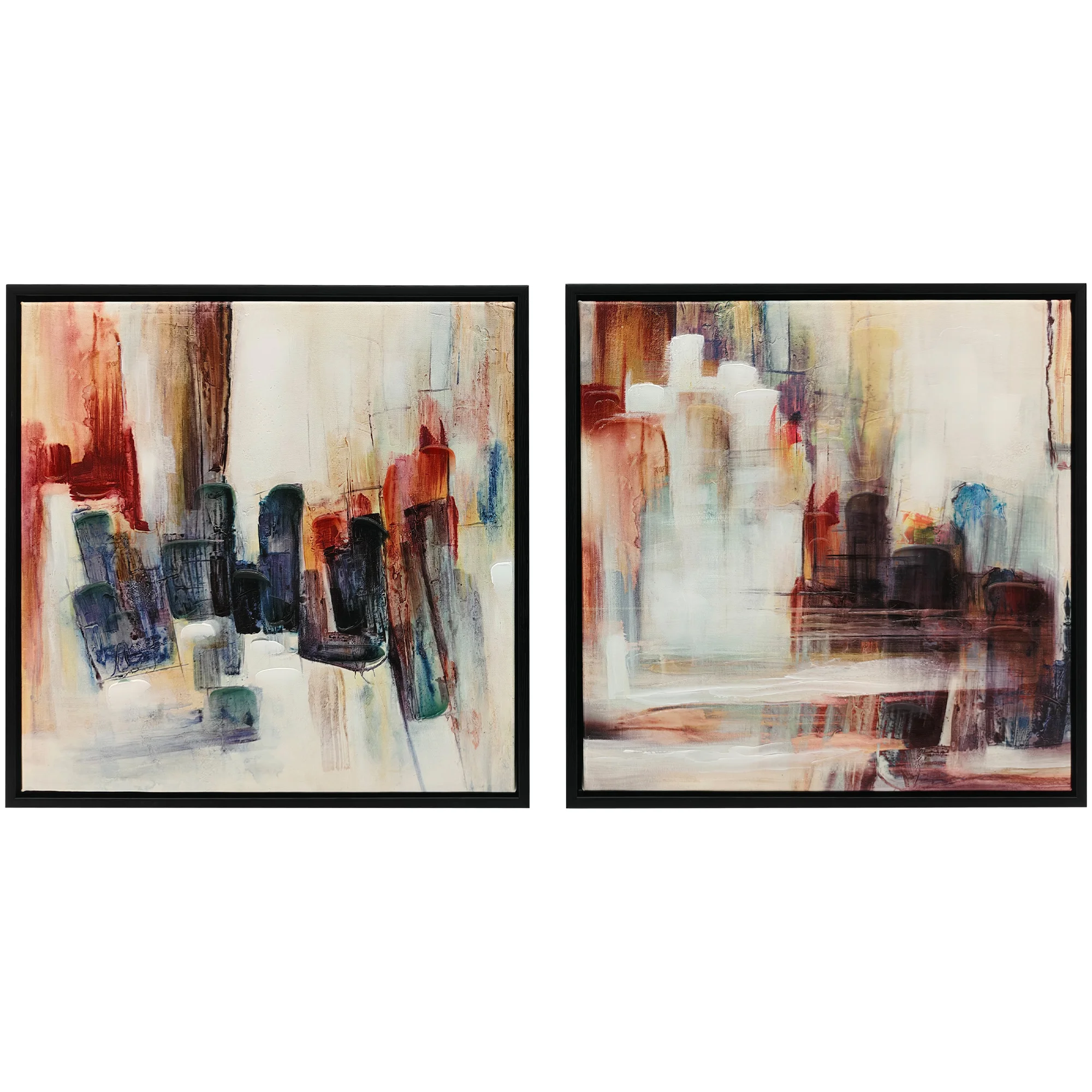 Homcom handgemaakte abstracte canvasschilderijen 40x40 cm 2 stuks ingelijste muurschilderingen rijke textuur veelkleurig