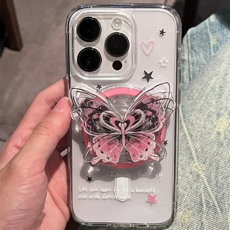 الكورية INS لطيف فراشة المغناطيسي قوس قبضة الهاتف توك تقف دعم آيفون جوجل العالمي ل Magsafe حامل هاتف