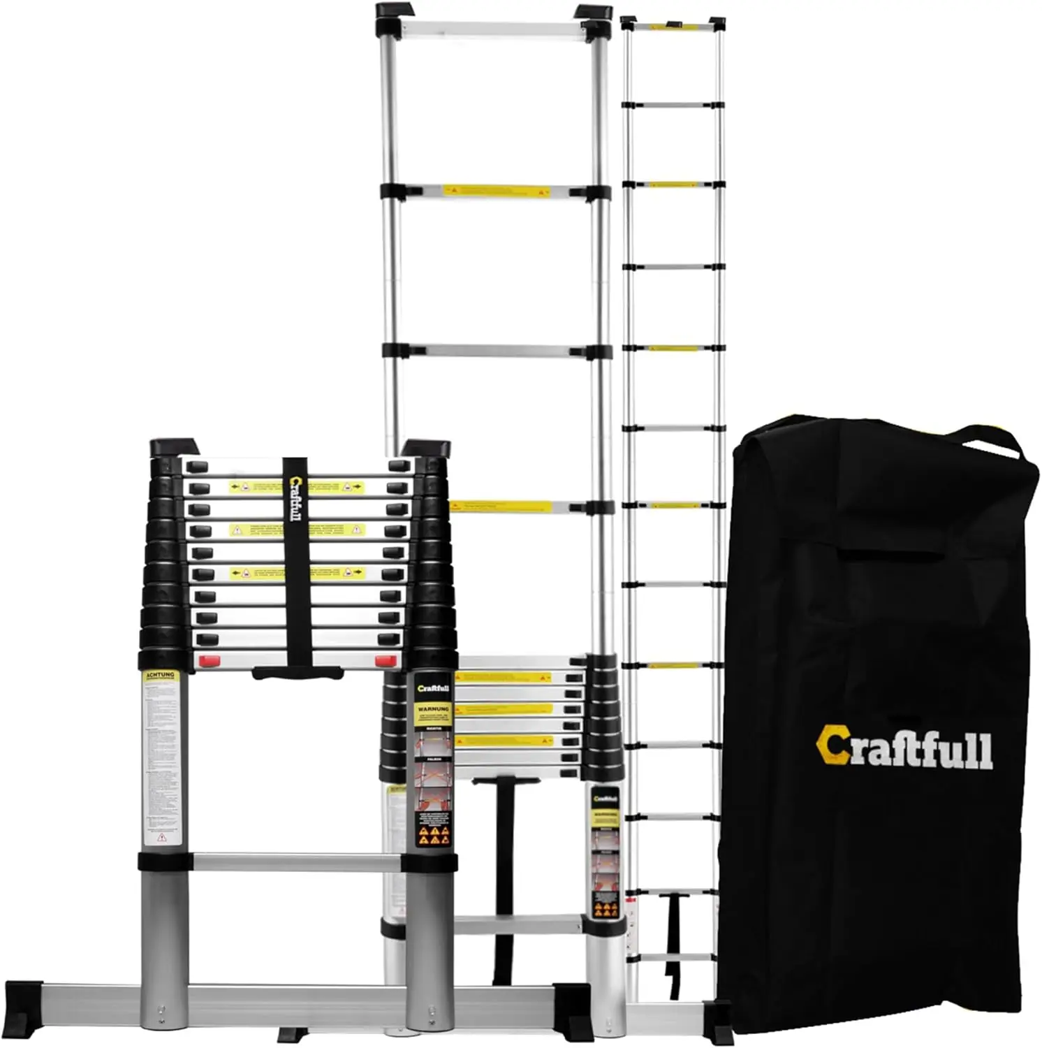 Scala telescopica in alluminio con borsa per il trasporto, 2/2.6/2.9/3.2/3.8/4.1/4.4 metri, argento.