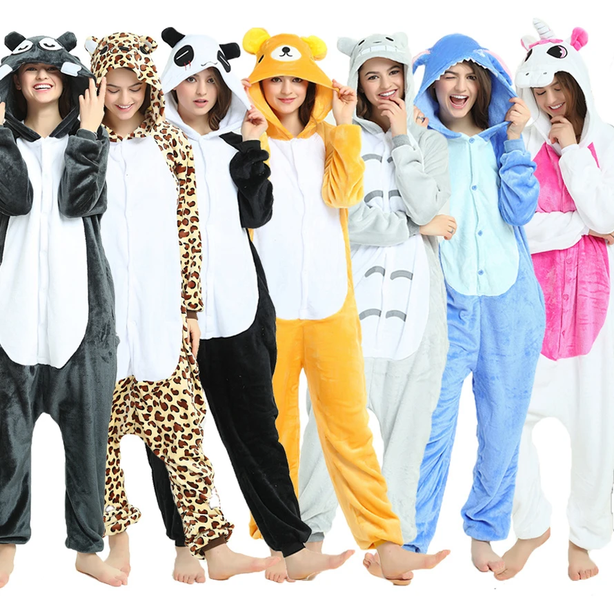 Onesies Adult Panda Unicorn Cartoon Onesie Women Flannel Pajamas Animal Cosplay One Piece Sleepwear Children Jumpsuits