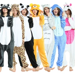 Onesies Erwachsenen Panda Einhorn Cartoon Stram pler Frauen Flanell Pyjama Tier Cosplay ein Stück Nachtwäsche Kinder Overalls