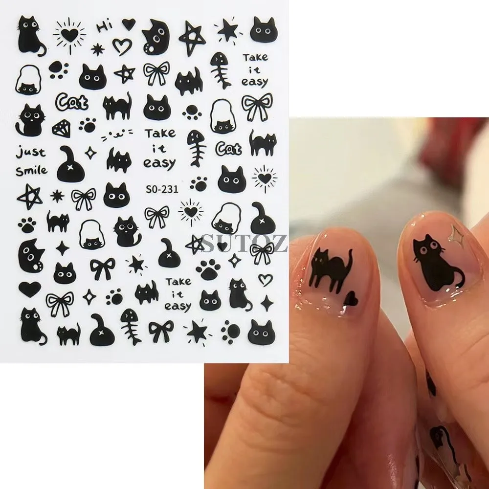 

Hot Selling Big Eye Cat Nail Stickers 1pcs Sweet Grunge Style Self Adhesive Waterproof Decals for Nail Accessories