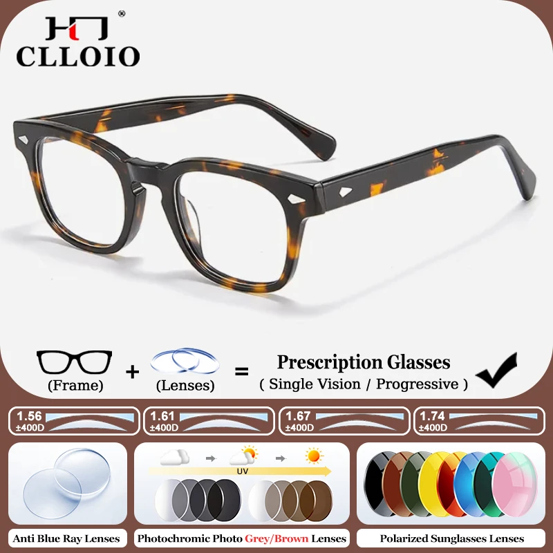 

CLLOIO Fashion Square Prescription Glasses Premium Acetate Progressive Reading Eyeglasses Myopia Optical Eyewear For Men Women