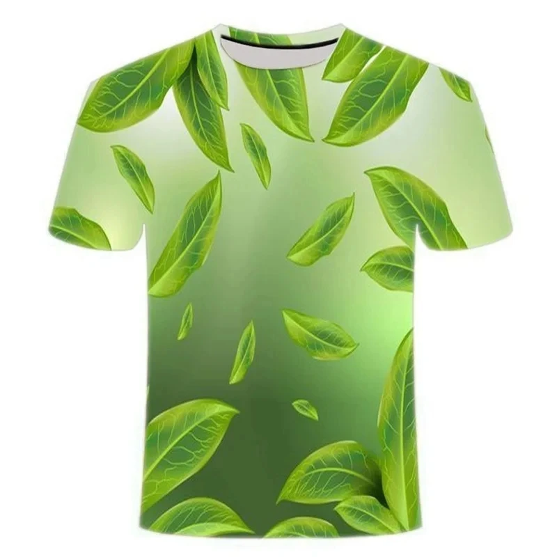 Mint Green Plant 3D Printing Men's T-shirt O-neck Fashion Summer Cool Short Sleeve Plus Size Comfortable Loose Top