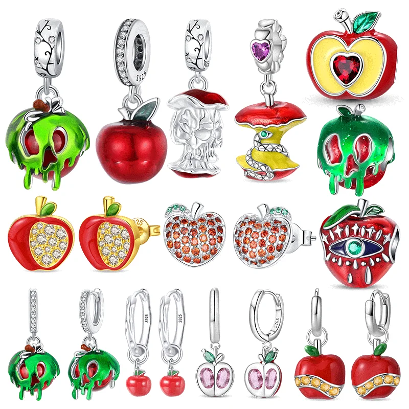 

925 Sterling Silver Dainty Red Apple Beads Poisoned Apple Pendant Charm Fit Original Charm Bracelets Women DIY Jewelry Gift