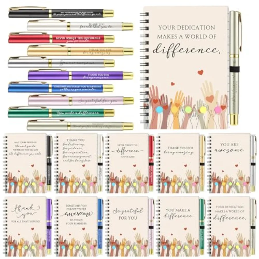 

Набор из 20 подарков для волонтеров: 10 тетрадей разных стилей и 10 ручек разных цветов, блокноты для благодарностей для волонтеров, сотрудников, коллег