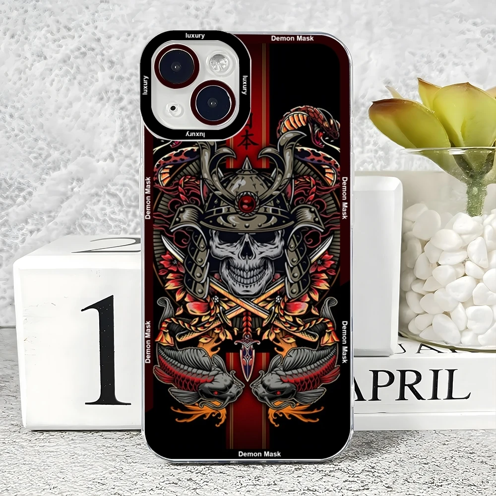 Japanese Oni Hannya Samurai Demon Mask phone  Case For iPhone 15 14 13 12 11 Pro Max Mini XS X XR SE 7 8 Plus Angel Eyes Cover