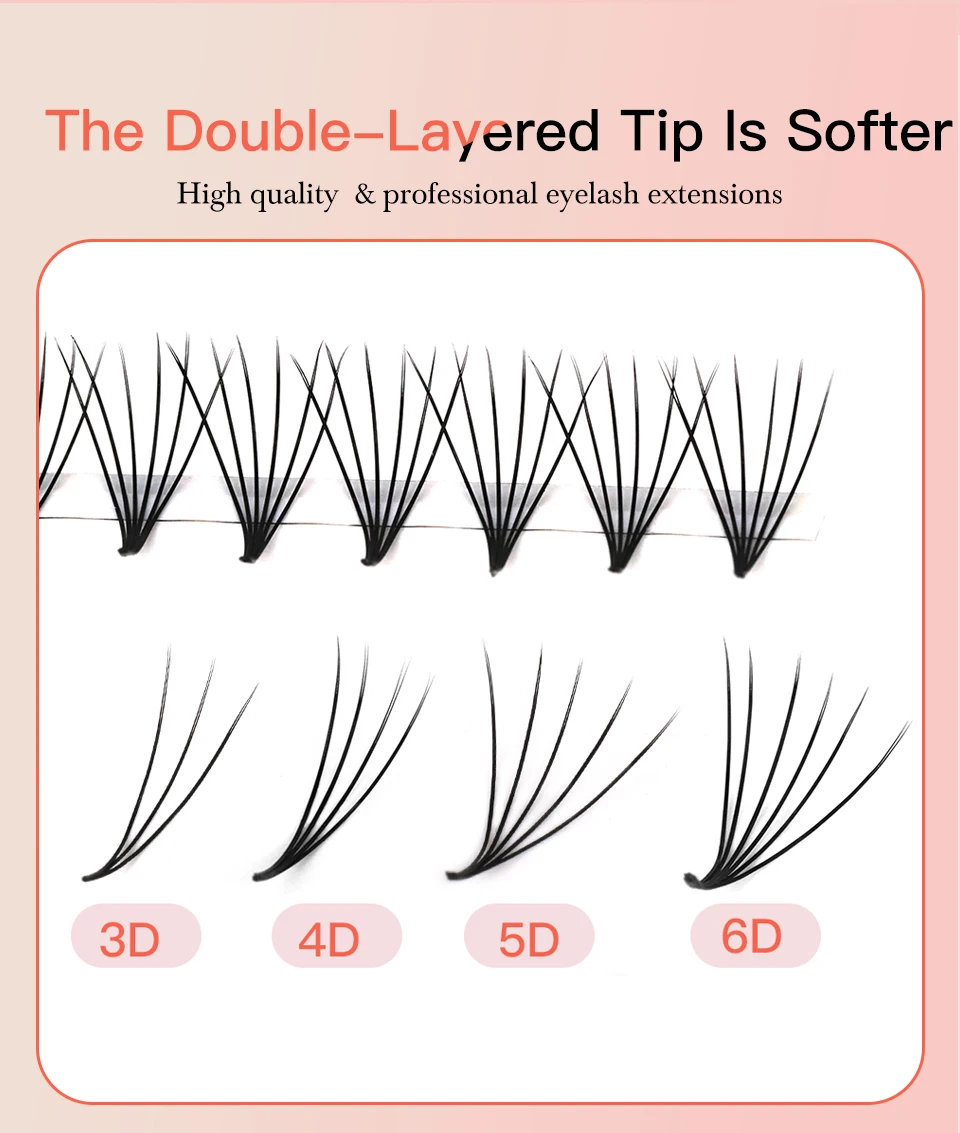 AGUUD Kamelien-Volumen-Wimpern, vorgefertigt, weich, doppelseitig, flach, 3D 4D 5D 6D, tiefschwarz, Wimpernverlängerung – Detail 6