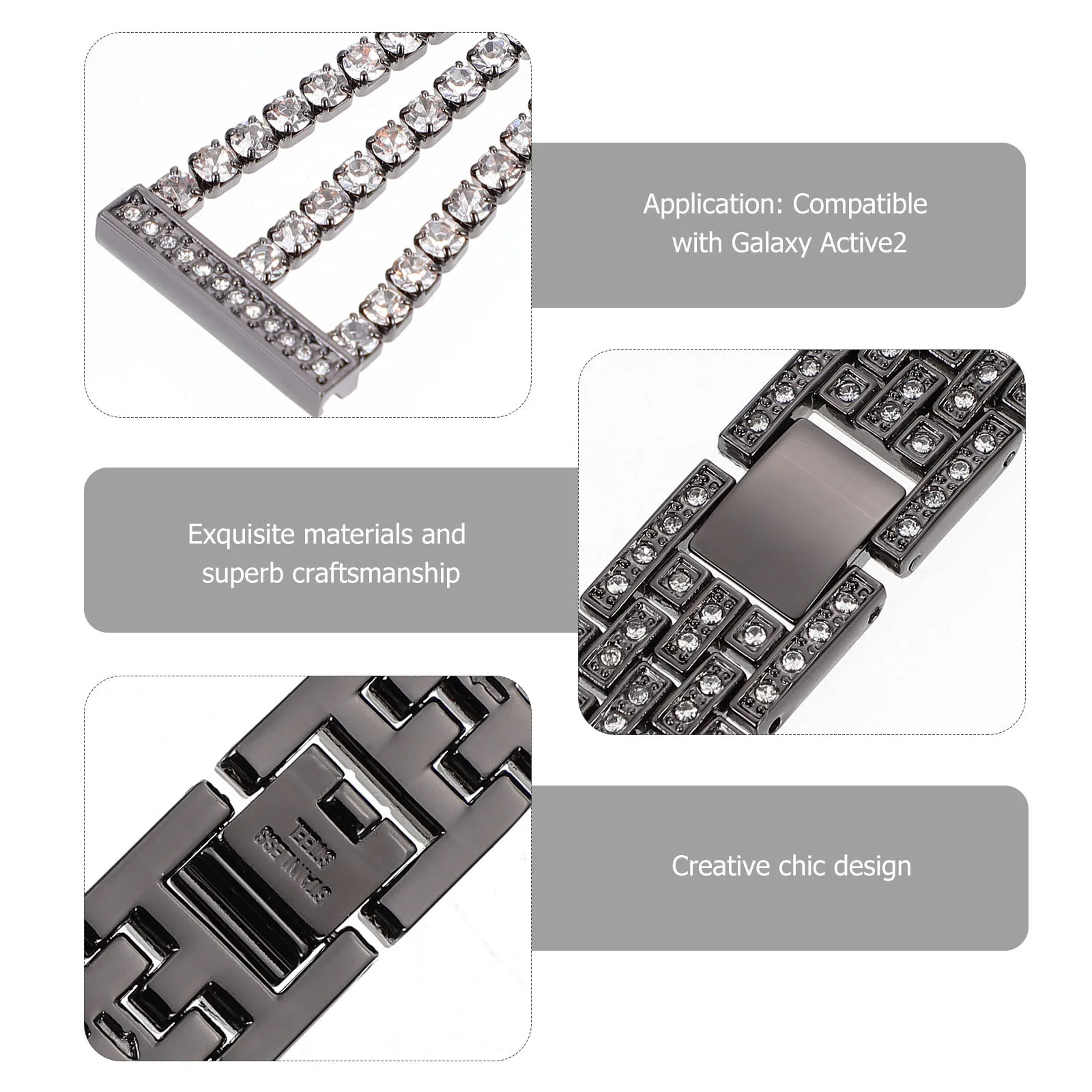 

Rhinestone Watch Strap Stainless Steel Band Unisex Replacement Wristband Elegant Alloy Strap Fashionable Shiny Band for Most