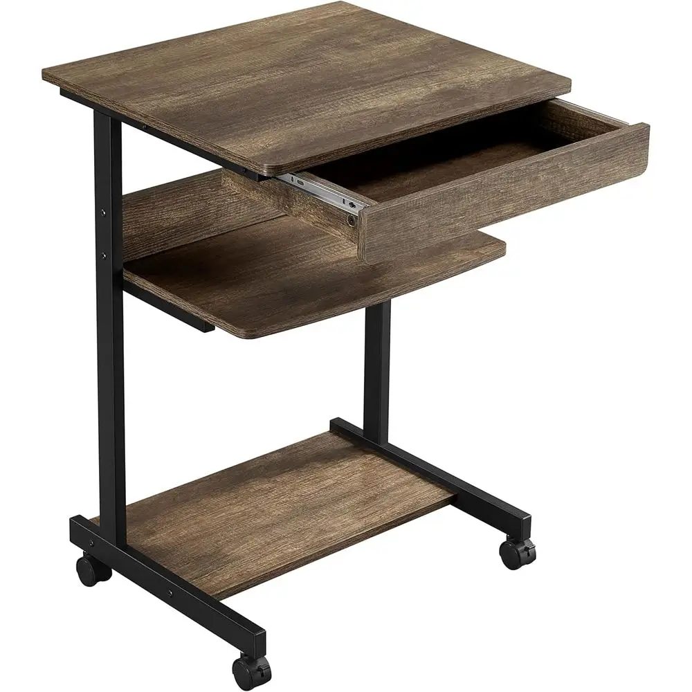 

Rolling Small Computer Desk with Drawer, Home Office Desk Equipped with Keyboard Tray, Mobile Laptop Desk in Taupe Wood