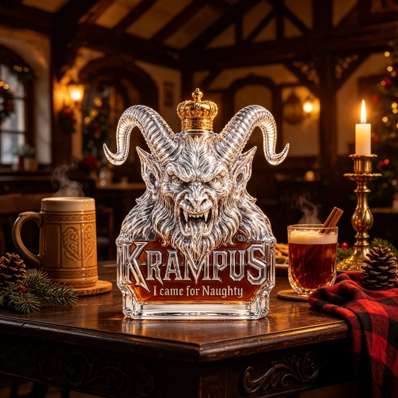 Krampus Gothic Demon Horn Glass Decanter Creative Spirits Bottle for Whiskey Bourbon Rum and Holiday Decoration