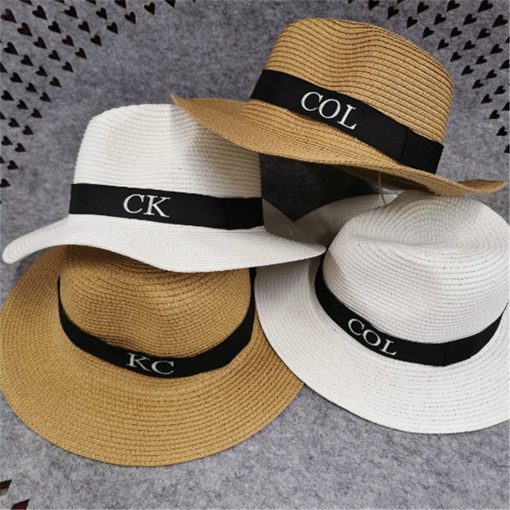 

Embroidered Name Women's Beach Summer Sun Hat Wide Brim Summer Hat Custom Any Name Ladies Straw Fedora Hat Party Gift Straw Hat